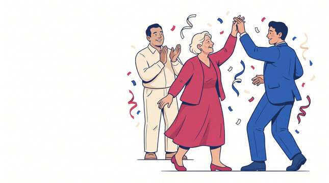 Elderly couple dancing joyfully at a festive celebration  