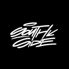 White south side graffiti style hand lettering typography design on black background with graffiti art brush script urban lettering modern calligra © MD PAIKAM 