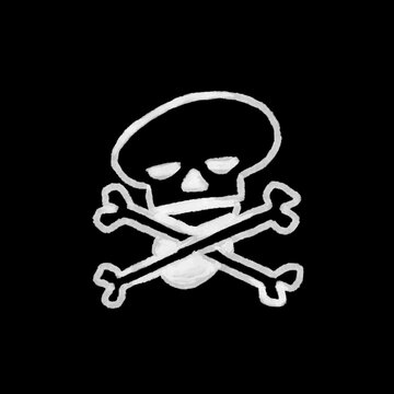 White skull and crossbones emblem on black background with skull icon bone structure crossbones skeleton illustration minimalist adventure