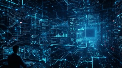 Fototapeta premium Financial data document graph chart report statistic marketing research development planning management strategy analysis accounting. Financial business technology hologram concept. 3d rendering.