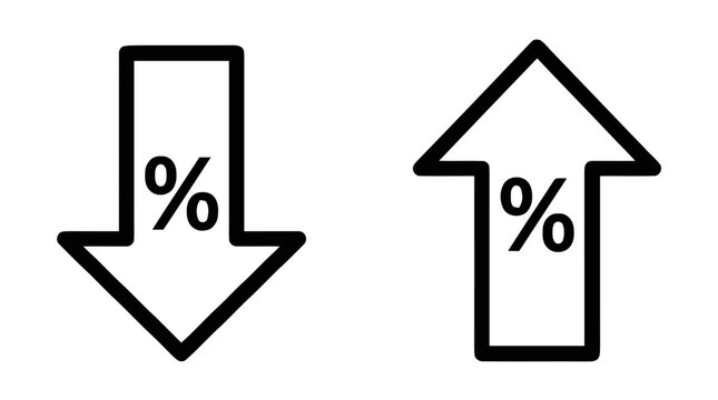 Vector illustration of arrows with percentage signs a transparent background