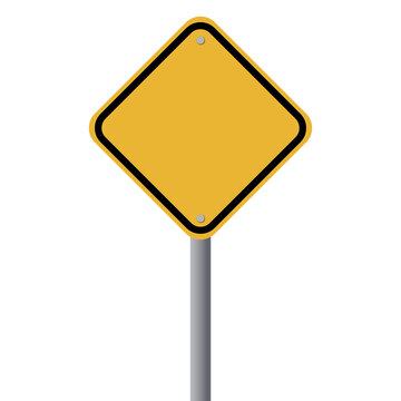 Blank Yellow Diamond Traffic Signboard Warning Road Sign Isolated on Transparent Background