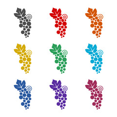 Obraz premium Grapes with leaf sign icon isolated on white background. Set icons colorful