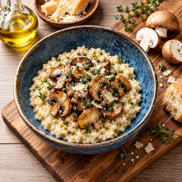 Risotto with brown champignon mushrooms 