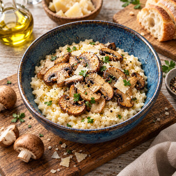 Risotto with brown champignon mushrooms 