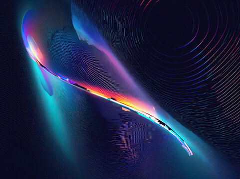 Close-up of a dynamic, 4K chromatic logo swirl in abstract modern art style Predominantly blue and green with hints of pink and yellow, set against a dark gray background - AI-Generated