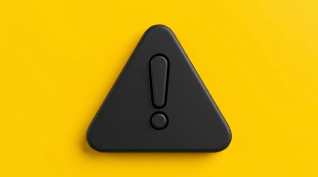 Black triangular warning sign with an exclamation mark on a vibrant yellow background, symbolizing caution and important information, concept of warning and alert