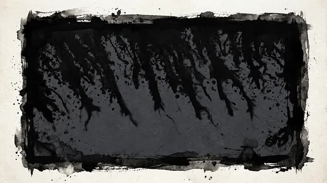 Black ink stroke frame dripping on textured grunge background