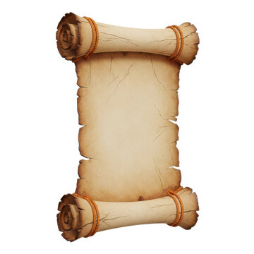 Old vintage paper scroll with blank parchment isolated on white background