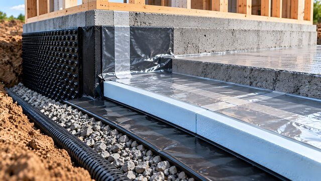 Foundation Waterproofing with Drainage Membrane and Perimeter Insulation