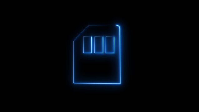 Glowing blue neon micro sd card on black background
