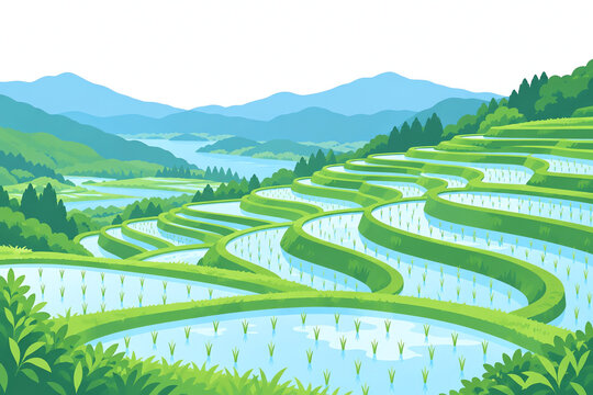 Landscape of terraced rice fields on a hillside