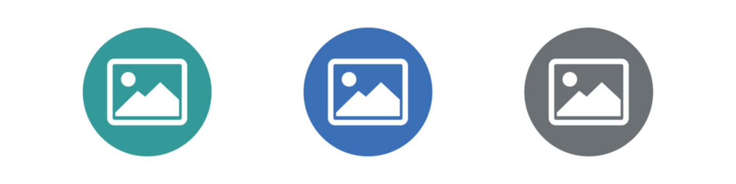 Image gallery icon set, circular pictograms for web design and app UI