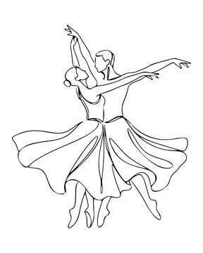 Continuous Line Art of Two Ballerinas in Flowing Dance Embrace