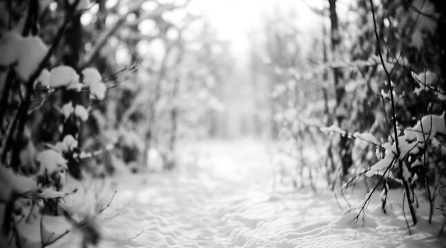 Mystical forest path leading towards bright light in monochrome