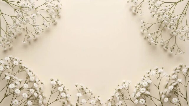White Babys Breath Floral Frame on Cream Background Copy Space