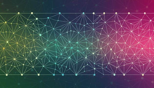 abstract geometric pattern with connected dots and lines in a gradient color scheme