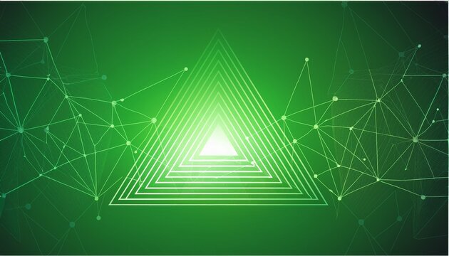 abstract green tech background with connected triangle and dots