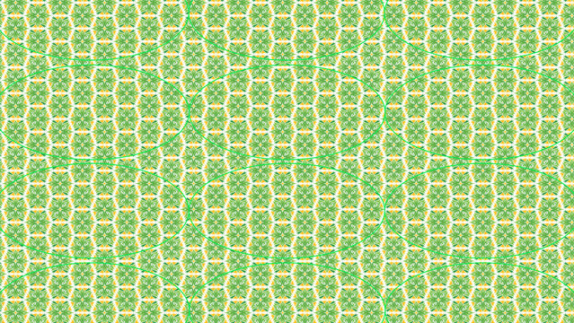 Intricate green and yellow hexagonal geometric pattern with repeating floral style motifs