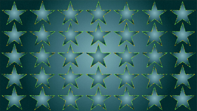 Repeating pattern of blue stars with glowing green outlines on a teal gradient background