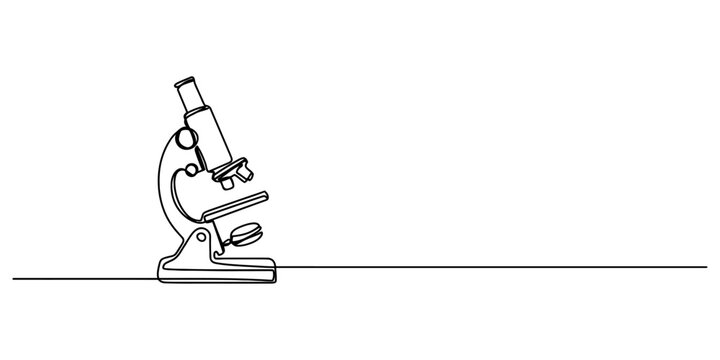 Continuous single line drawing of a scientific microscope for laboratory and medical research, Continuous line art of a laboratory microscope, Continuous one line drawing of microscope laboratory.