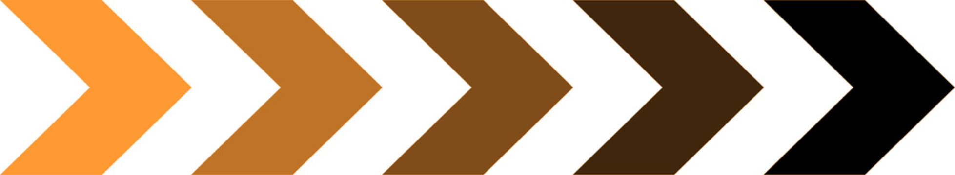 An abstract graphic featuring five chevron arrows in a gradient from orange to black, suggesting progression or a spectrum