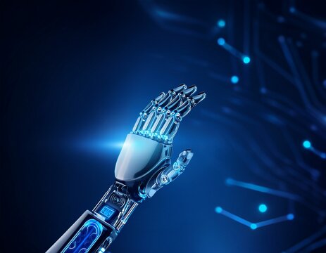glowing robotic hand reaching forward