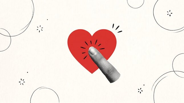 Red heart icon being clicked by a digital cursor on a minimal textured background