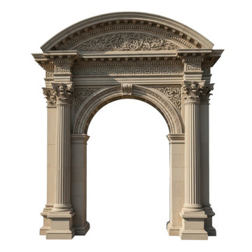 Classic stone arch with pillars and decorative top isolated on white background