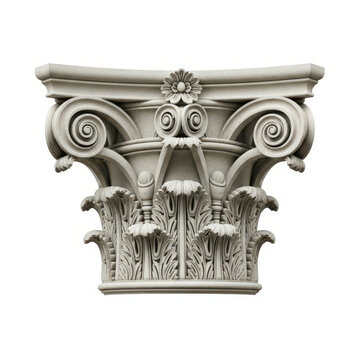 Classic stone column capital with decorative ornate carvings isolated on white background