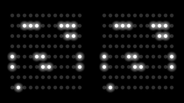 Glowing binary code dots on black digital matrix background representing data encryption technology