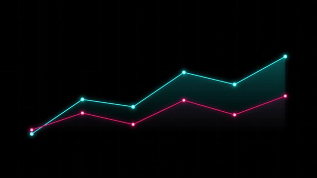 Dual line chart graphs showing growth trends with glowing data points financial