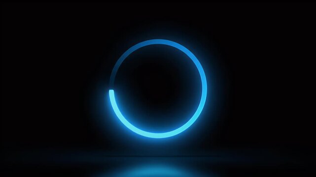A glowing blue ring with a partial arc on a dark, reflective surface