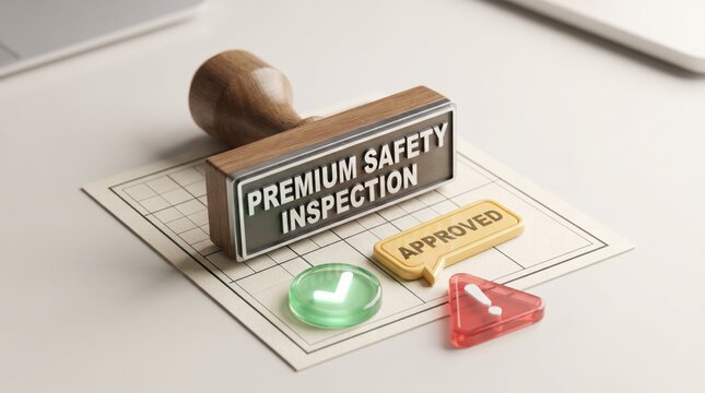 Premium safety inspection stamp with approved label on document