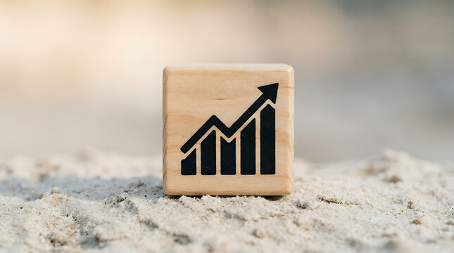 Wooden block with growth chart icon