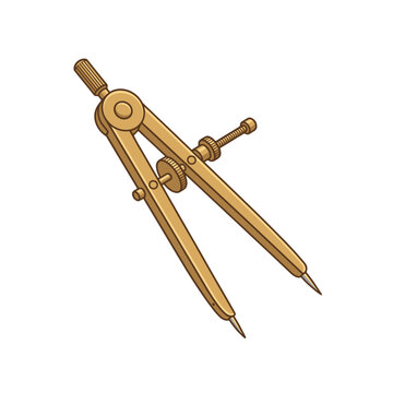 Vintage brass drafting compass divider tool on a white background