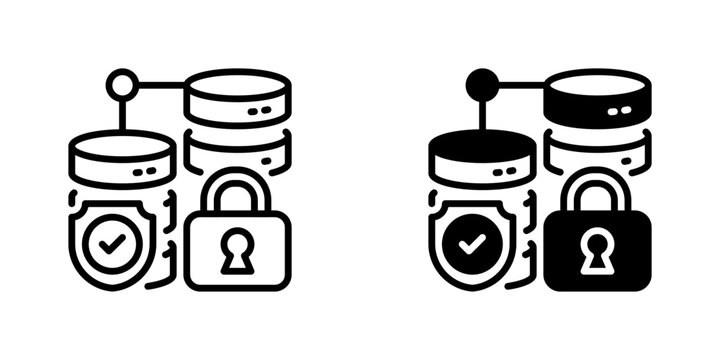 Encrypted Database Line Icon, Outline Symbol for security, protection, privacy, encryption, and data safety. Vector Sign Icon.