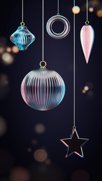 Ribbed glass Christmas bauble and hanging shapes in a vertical layout