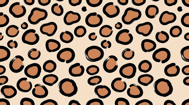 Seamless leopard print pattern with hand-drawn brown and black spots on a neutral beige background.