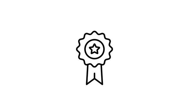 Award badge, merit icon animation 4K video. Winner ribbon, medal, star quality guarantee symbol, achievement prize, vip isolated background. Animated black and white icon
