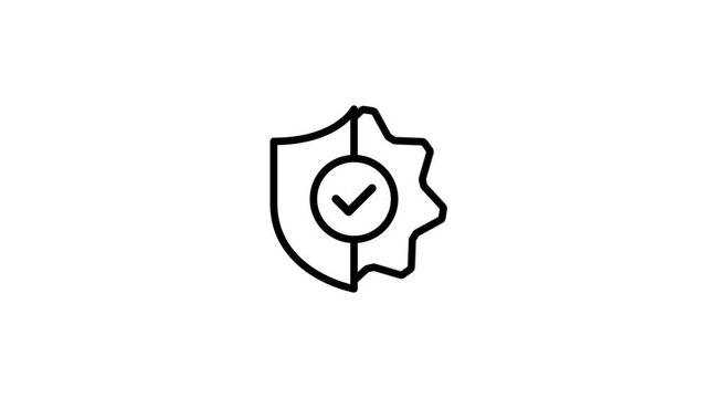 Security settings shield icon animation 4K video. Gear, cog, protection symbol, safe access verification mark, isolated on a white background