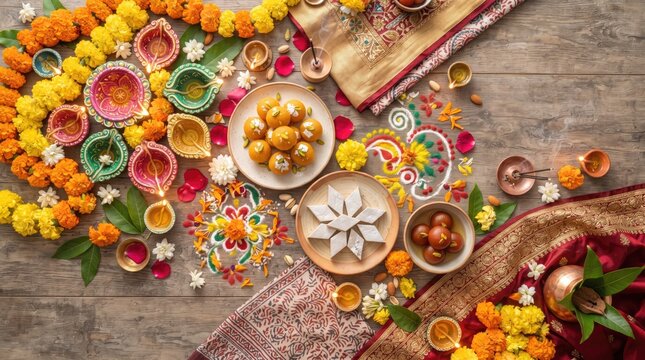 Diwali festival celebration with traditional sweets and diyas