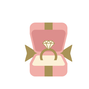 Diamond ring in open pink jewelry box
