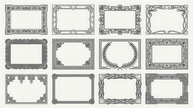 Set of decorative vintage black and white photo frames