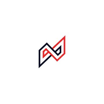 Minimalist geometric logo design with interlocking black and red linear shapes forming an abstract N or infinity symbol on a clean white background for corporate branding.