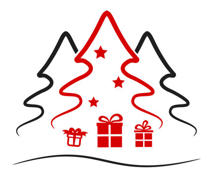 Christmas tree with gift on line wave