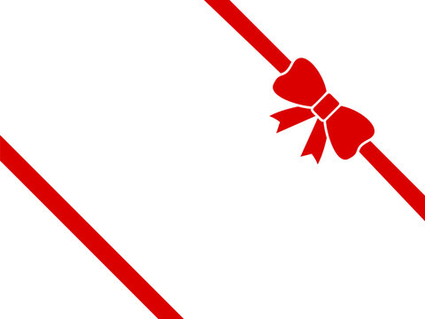 Red ribbon with tied bow on the corner, elegant bow for gift box packaging, decoration design element