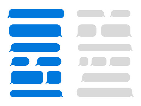 Modern blue and white chat bubbles, smartphone chatting message template, text conversation elements, message bubbles, dialogue text frame composer