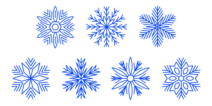 Snowflake line icons set, ice crystal snowflakes collection
