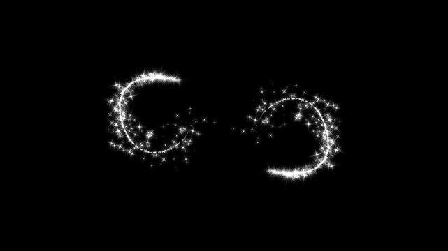 Glitter star sparkle effects as white cartoon blinking stars scatter across a glowing starlight dust line, pixie dust path, glitter line trail sparkling particle on black screen. 4k video